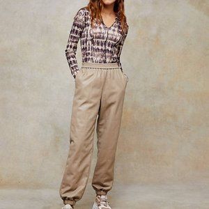 NWT Topshop Women’s Tan faux leather sweatpants drawstring joggers pants